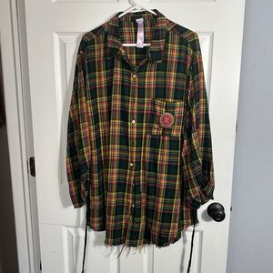 Savage X Fenty "Tied Up Tartan PJ Raw Hem Sleep Shirt," plaid, sold out online